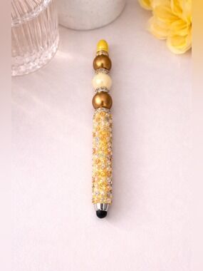 Handmade Yellow Gold Beaded Stylus | Rhinestone Bling Touch Pen